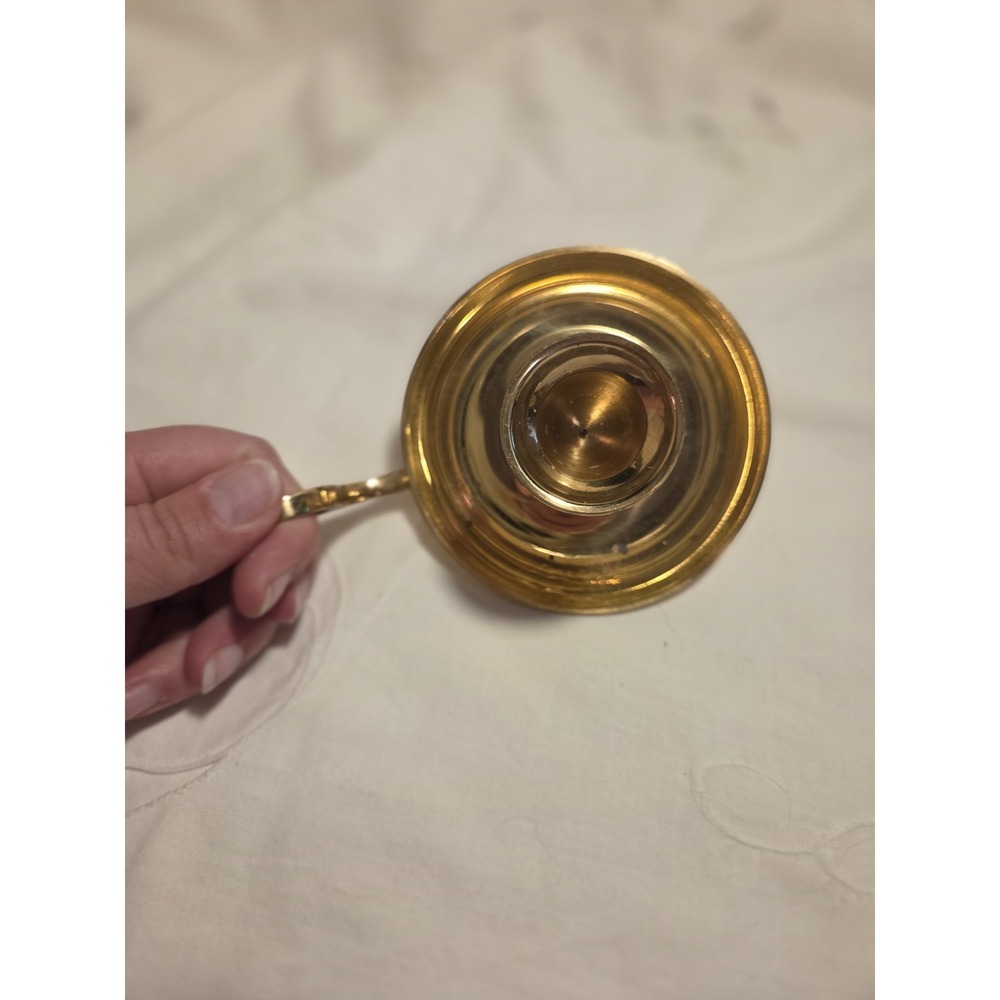 Vintage Brass Candle Holder With Unique Finger Loop - Picture 3 of 3